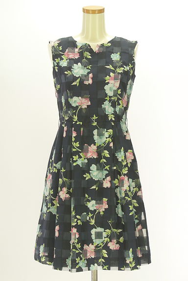 KarL Park Lane（カールパークレーン）の古着「花柄シアーチェック膝丈ワンピース（ワンピース・チュニック）」大画像１へ