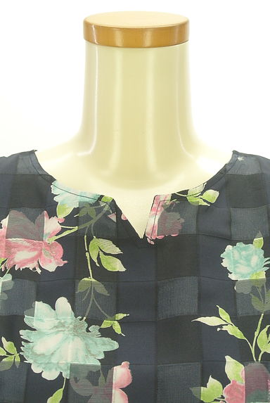 KarL Park Lane（カールパークレーン）の古着「花柄シアーチェック膝丈ワンピース（ワンピース・チュニック）」大画像４へ