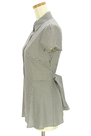 QUEENS COURT（クイーンズコート）の古着「ウエストリボン付きギンガムチェックペプラムシャツ（ブラウス）」大画像３へ