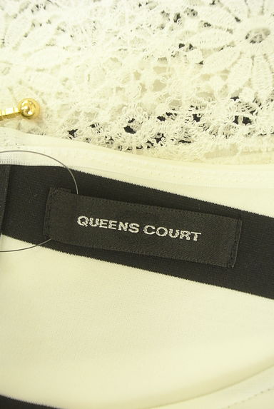 QUEENS COURT（クイーンズコート）の古着「花柄レース付アシメボーダーカットソー（カットソー・プルオーバー）」大画像６へ