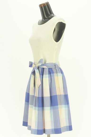 BLUE LABEL CRESTBRIDGE（ブルーレーベル・クレストブリッジ）の古着「リブニット切替ノースリチェックワンピース（ワンピース・チュニック）」大画像３へ