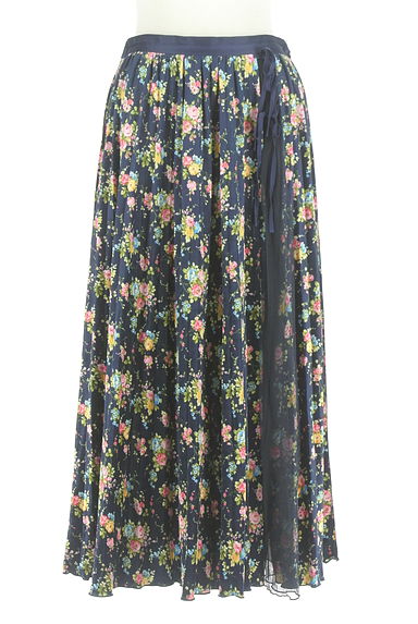 axes femme（アクシーズファム）の古着「ラップ風チュール切替花柄ベロアロングスカート（ロングスカート・マキシスカート）」大画像１へ