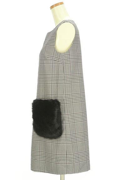 MERCURYDUO（マーキュリーデュオ）の古着「ファーポケットチェック膝丈ボックスワンピース（ワンピース・チュニック）」大画像３へ
