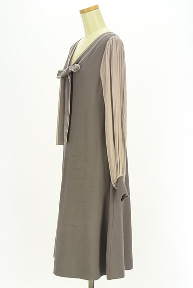 PROPORTION BODY DRESSING（プロポーションボディ ドレッシング）の古着「サテン袖膝丈ニットワンピース（ワンピース・チュニック）」大画像３へ