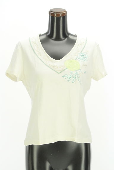 Laura Ashley（ローラアシュレイ）の古着「花刺繍VネックTシャツ（Ｔシャツ）」大画像１へ