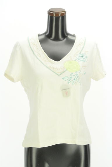 Laura Ashley（ローラアシュレイ）の古着「花刺繍VネックTシャツ（Ｔシャツ）」大画像４へ