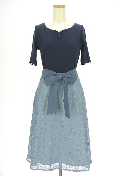 PROPORTION BODY DRESSING（プロポーションボディ ドレッシング）の古着「リブ×花柄刺繍シアーレース膝下ワンピース（ワンピース・チュニック）」大画像１へ