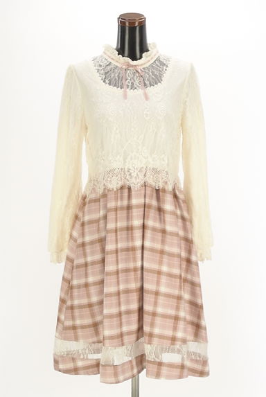 axes femme（アクシーズファム）の古着「レース×チェック膝丈ワンピース（ワンピース・チュニック）」大画像１へ