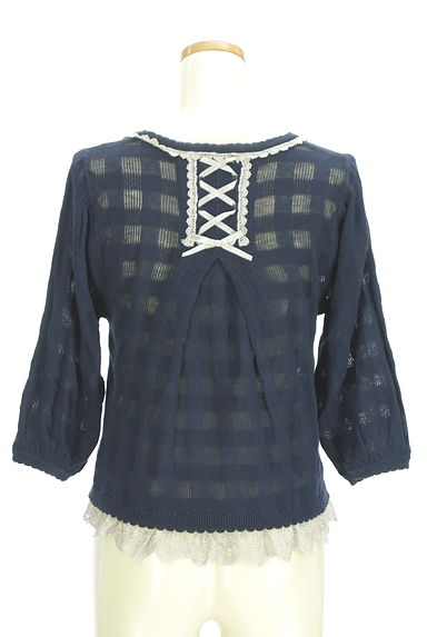 axes femme（アクシーズファム）の古着「チェック柄透かし編み七分袖ニットプルオーバー（ニット）」大画像２へ