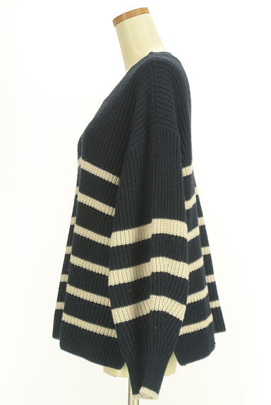 AZUL BY MOUSSY（アズールバイマウジー）の古着「ボリューム袖ボーダーニットトップス（ニット）」大画像３へ