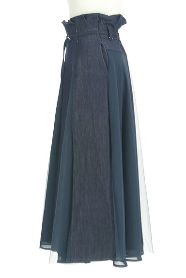 REDYAZEL（レディアゼル）の古着「ベルト付きチュール切替ロングデニムスカート（ロングスカート・マキシスカート）」大画像３へ