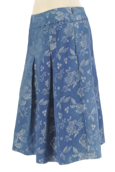 Laura Ashley（ローラアシュレイ）の古着「膝丈バラ柄プリーツデニムスカート（スカート）」大画像３へ