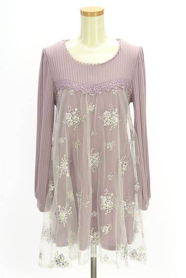 axes femme（アクシーズファム）の古着「花刺繍チュール×リブミニワンピース（ワンピース・チュニック）」大画像１へ