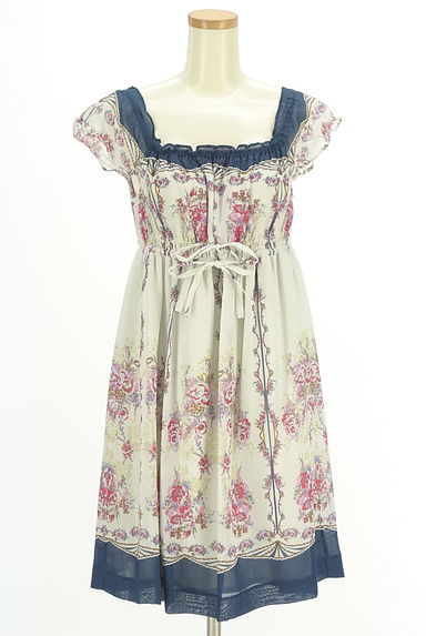 axes femme（アクシーズファム）の古着「花柄ドロスト膝丈ワンピース（ワンピース・チュニック）」大画像１へ