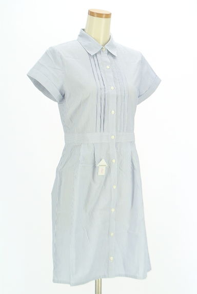 NATURAL BEAUTY BASIC（ナチュラルビューティベーシック）の古着「膝丈ストライプシャツワンピース（ワンピース・チュニック）」大画像４へ