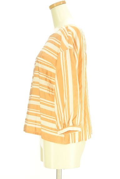 Stola.（ストラ）の古着「ストライプ×ボーダー光沢ブラウス（カットソー・プルオーバー）」大画像３へ