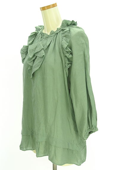 Cloth&Cross（クロス＆クロス）の古着「ボリューム袖フリルリネンブラウス（カットソー・プルオーバー）」大画像３へ