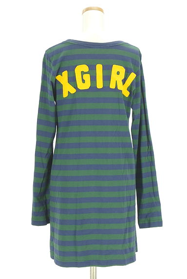 X-girl（エックスガール）の古着「背中ワッペンボーダー柄Ｔシャツワンピース（ワンピース・チュニック）」大画像２へ