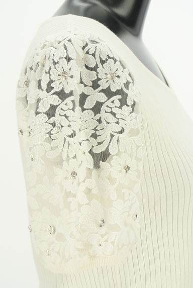 MISCH MASCH（ミッシュマッシュ）の古着「袖花柄チュールレース切替Vネックリブニットトップス（カットソー・プルオーバー）」大画像５へ