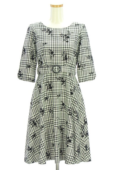 MISCH MASCH（ミッシュマッシュ）の古着「MM by MISCH MASCH 花柄フロッキープリント入りチェック柄ワンピース（ワンピース・チュニック）」大画像１へ