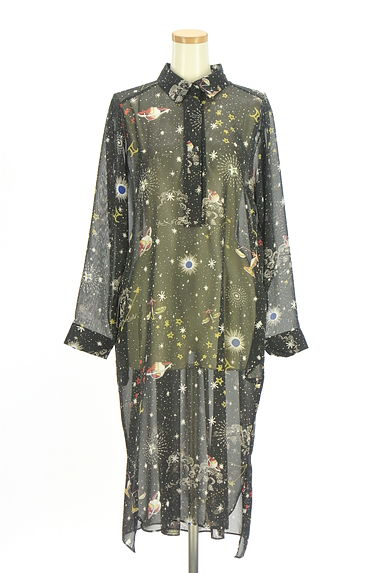 antiqua（アンティカ）の古着「宇宙プリントロングシアーシャツワンピース（ワンピース・チュニック）」大画像１へ