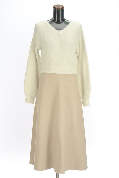 PROPORTION BODY DRESSING（プロポーションボディ ドレッシング）の古着「異素材切替ロングフレアニットワンピース（ワンピース・チュニック）」大画像１へ