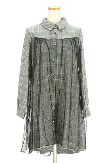 axes femme（アクシーズファム）の古着「チュール×チェック膝丈シャツワンピース（ワンピース・チュニック）」大画像１へ