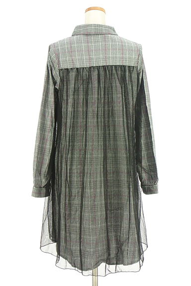 axes femme（アクシーズファム）の古着「チュール×チェック膝丈シャツワンピース（ワンピース・チュニック）」大画像２へ