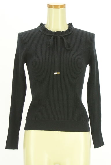 JILL by JILLSTUART（ジルバイジルスチュアート）の古着「ボウタイ付きフリルネックリブニット（ニット）」大画像１へ