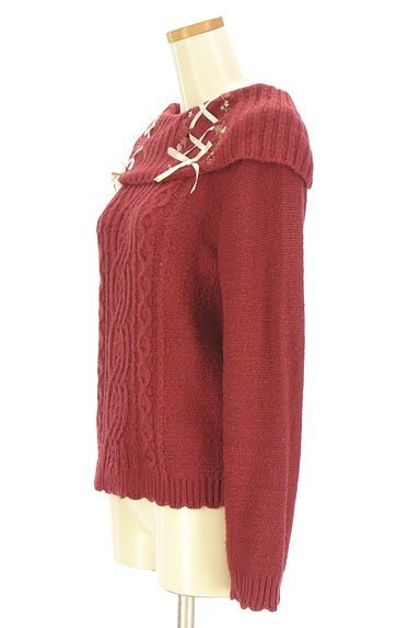 axes femme（アクシーズファム）の古着「花刺繍＆レースアップ入りケーブル編みおーふタートルネックニットトップス（ニット）」大画像３へ