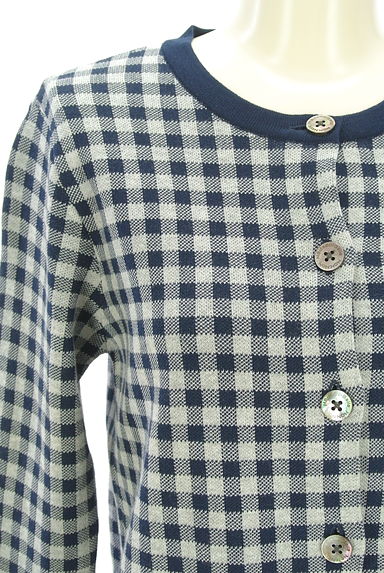 Mademoiselle NON NON（マドモアゼルノンノン）の古着「ギンガムチェック柄ニットカーディガン（カーディガン・ボレロ）」大画像４へ