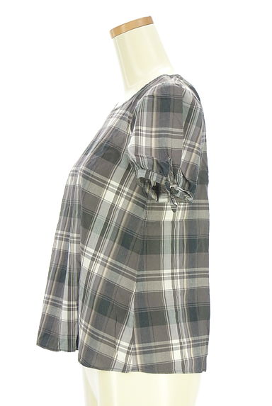 NATURAL BEAUTY BASIC（ナチュラルビューティベーシック）の古着「リボンパフスリーブチェックブラウス（カットソー・プルオーバー）」大画像３へ