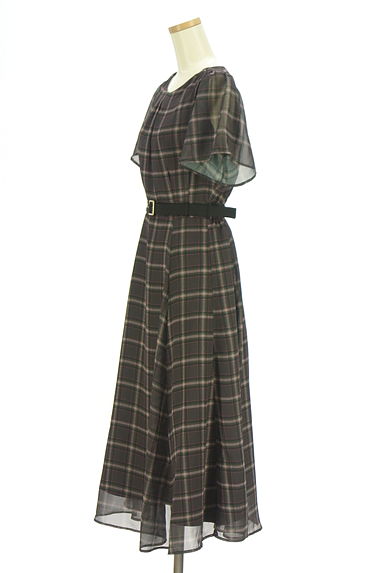 LAISSE PASSE（レッセパッセ）の古着「ベルト付きチェックシフォンロングワンピース（ワンピース・チュニック）」大画像３へ