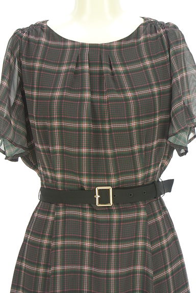 LAISSE PASSE（レッセパッセ）の古着「ベルト付きチェックシフォンロングワンピース（ワンピース・チュニック）」大画像４へ