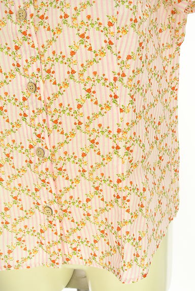 Mademoiselle NON NON（マドモアゼルノンノン）の古着「ストライプ柄×花柄半袖シャツ（ブラウス）」大画像５へ