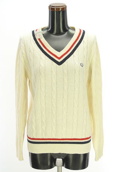 FRED PERRY（フレッドペリー）の古着「Vネックケーブル編みニットトップス（ニット）」大画像４へ