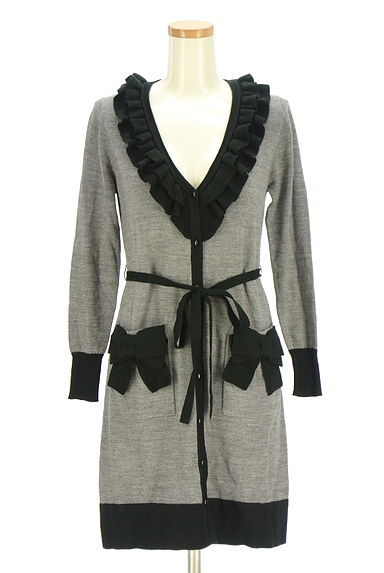 クリックで大画像表示 GALLERY VISCONTI(ギャラリービスコンティ)の古着「ベルト付きバイカラーロングニットカーディガン(カーディガン・ボレロ)」大画像1へ