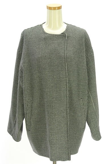 SLOBE IENA（スローブイエナ）の古着「ノーカラーギンガムチェック柄ウール混コート（コート）」大画像１へ