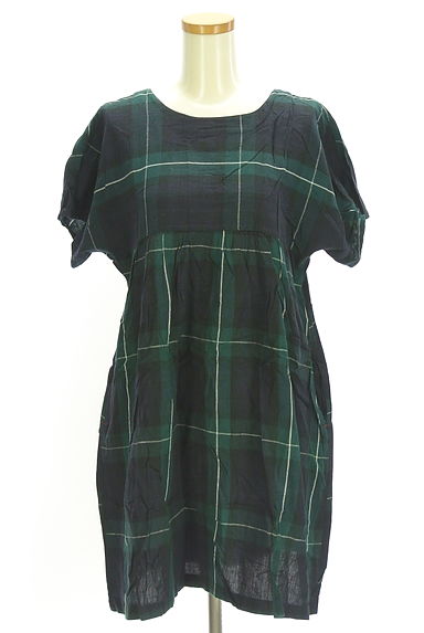 クリックで大画像表示 POU DOU DOU(プードゥドゥ)の古着「半そでドルマンチェック柄ワンピース(ワンピース・チュニック)」大画像1へ