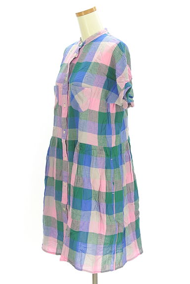 クリックで大画像表示 POU DOU DOU(プードゥドゥ)の古着「チェック柄バンドカラーシャツワンピース(ワンピース・チュニック)」大画像3へ