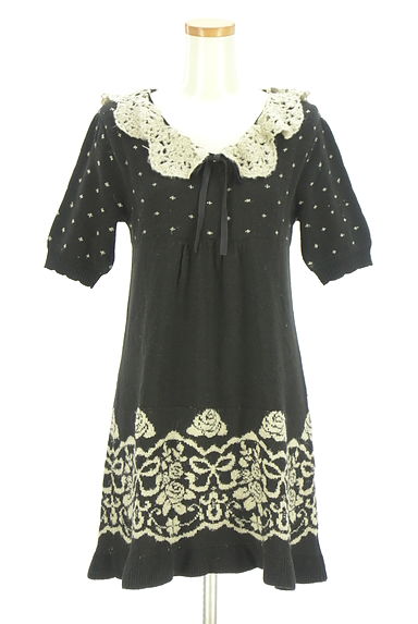 クリックで大画像表示 axes femme(アクシーズファム)の古着「ラメ衿膝丈ニットワンピース(ワンピース・チュニック)」大画像1へ