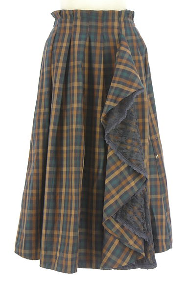 axes femme（アクシーズファム）の古着「ミモレ丈ガンクラブチェック柄フリルスカート（ロングスカート・マキシスカート）」大画像１へ