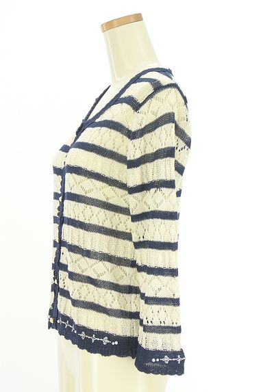 クリックで大画像表示 axes femme(アクシーズファム)の古着「ボーダー透かしニットカーディガン(カーディガン・ボレロ)」大画像3へ