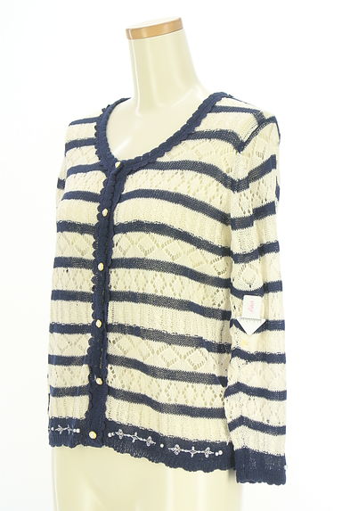 クリックで大画像表示 axes femme(アクシーズファム)の古着「ボーダー透かしニットカーディガン(カーディガン・ボレロ)」大画像4へ