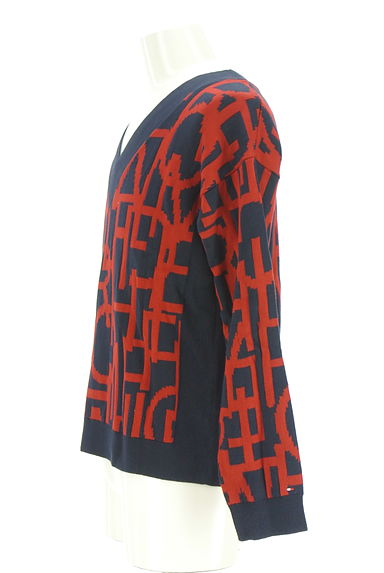 クリックで大画像表示 TOMMY HILFIGER(トミーヒルフィガー)の古着「Vネックロゴ総柄ニットトップス(ニット)」大画像3へ