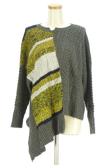 クリックで大画像表示 OSMOSIS(オズモーシス)の古着「loaf de TRICOT ボーダー柄切替アシンメトリーニットトップス(ニット)」大画像1へ