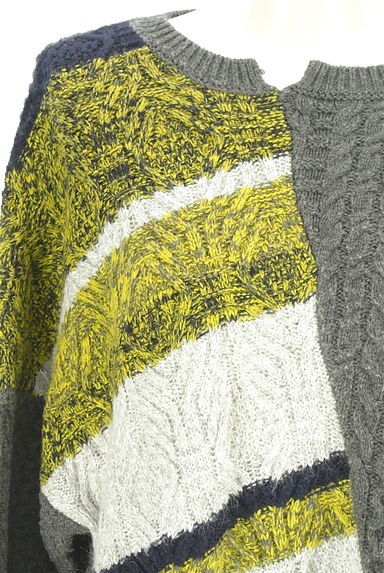 クリックで大画像表示 OSMOSIS(オズモーシス)の古着「loaf de TRICOT ボーダー柄切替アシンメトリーニットトップス(ニット)」大画像4へ