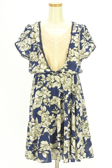 クリックで大画像表示 axes femme(アクシーズファム)の古着「レイヤード風花柄ミニワンピ(ワンピース・チュニック)」大画像1へ