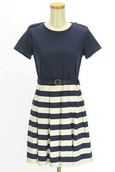 BURBERRY BLUE LABEL（バーバリーブルーレーベル）の古着「ベルト付き膝上ボーダーフレアワンピース（ワンピース・チュニック）」大画像１へ