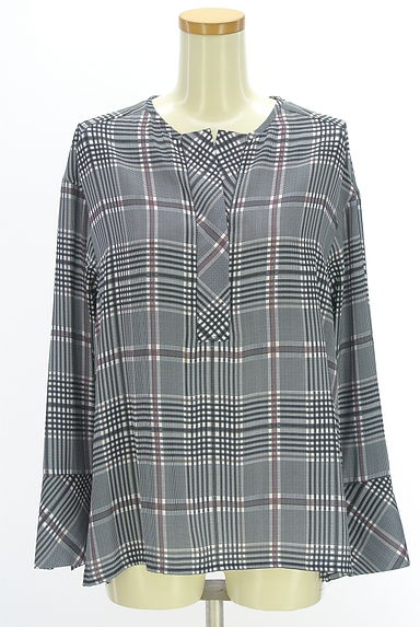 LAUTREAMONT（ロートレアモン）の古着「キーネックチェック柄カットソー（カットソー・プルオーバー）」大画像１へ